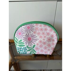 DCS Designs Floral Makeup Bag Pink Purple Green Daisy Print Dome Cosmetic Pouch